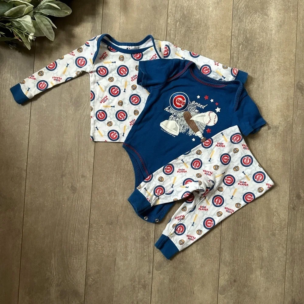 Chicago Cubs Baby Boy Clothes 3 Piece Mix Match Outfit Set- Pajamas & Bodysuit